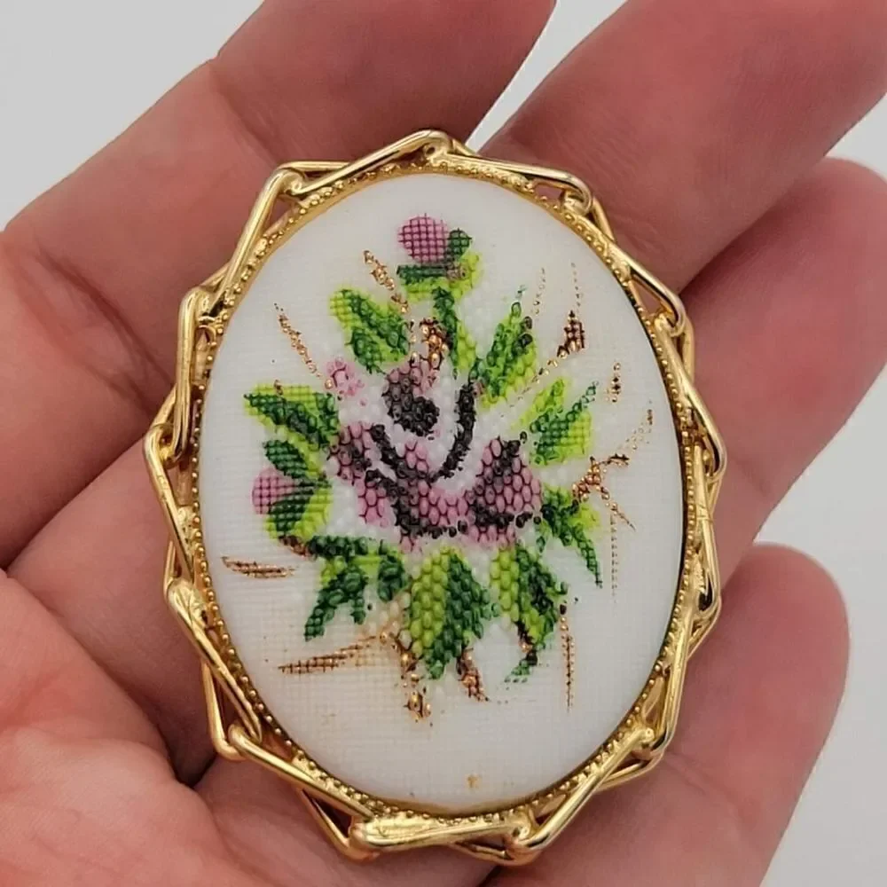 Cameo Style Floral Brooch & Pendant Style Necklace - Picture 5 of 11